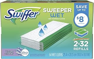 Swiffer Sweeper Wet Cloth Refill, White 64 Count