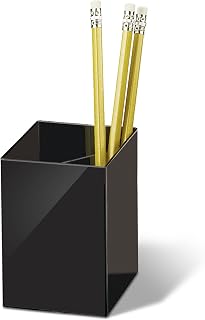 Officemate 2-Compartment Pencil Cup, 2.75 x 2.75 x 3.8-Inches, Black | Plastic Desk Organizer for Pens, Pencils, Markers and Small Office Supplies