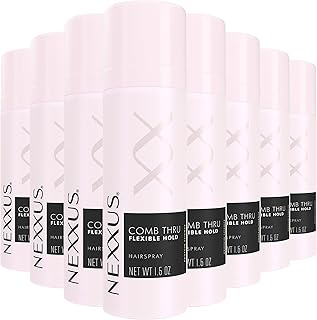 Nexxus Travel Hairspray, Comb Thru Flexible Hold 8-Pack – 72-Hour Anti-Humidity Shield, 48-Hour Frizz Control, Rose Fragrance, 1.5 Oz Ea