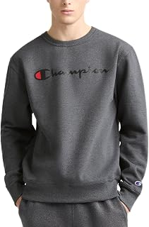 Champion Men’s Powerblend Crewneck Sweatshirt,Classic Script Logo, Granite Heather - Classic Script Logo, 5X-Large