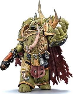 JOYTOY Warhammer 40K Death Guard Plague Marine Champion - JT03592 | Elite Squad Leader Equipped with Advanced Sidearm and Heavy Combat Gauntlet for Dynamic Displays.