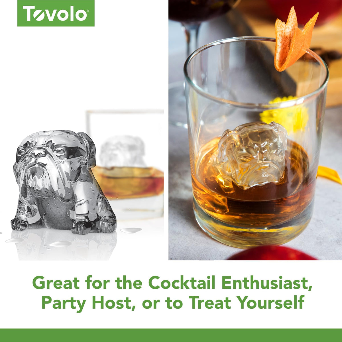 Bulldog Ice Cube Mold Pack of 2 Craft Ice Cube Molds for Whiskey Bourbon Cocktails by Tovolo – Set of 2, Silicone, Charcoal, Model 22012-0048