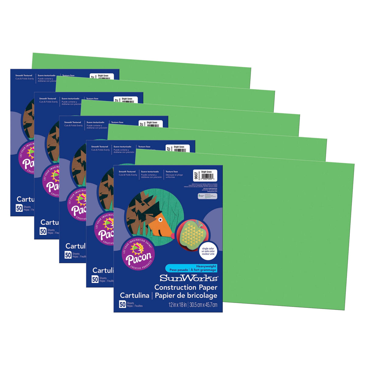 Prang Construction Paper by DIXON TICONDEROGA CO - PACON – 12 x 18 inches, Paper, Bright Green, Pack of 5, Model PAC9607-5