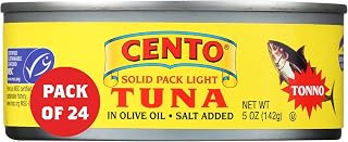 Cento Solid Pack Light Tuna in Olive Oil, 5 Oz (Pack of 24), High Protein, MSC Certified, Wild Caught Tuna Fish