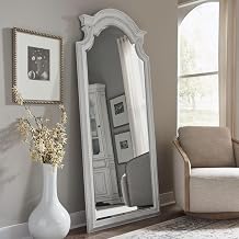 Liberty Furniture Magnolia Manor Full Length Floor Mirror - European Traditional Scrolled Oak Wood Frame - Antique White & Weathered Bark