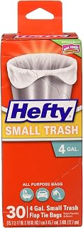 Hefty Small Trash Flap Tie Bag, 4 Gal Capacity, Gray, 30 Count