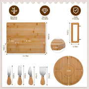 Turimon Bamboo Charcuterie Board, With 4 Knives And Fruit Tray, Wood