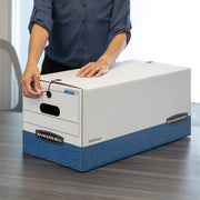 FEL00011 - Heavy-Duty Storage Boxes by Bankers Box – 12.25 x 24.13 x 10.75 inches, Corrugated Paper, White/Blue, Pack of 12