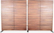 Elara Room Divider, Natural Hardwood Slats, Aluminum Frame, Contemporary Design, Brown Finish