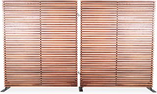 Elara Room Divider, Natural Hardwood Slats, Aluminum Frame, Contemporary Design, Brown Finish