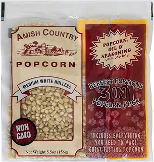 Amish Country Popcorn All-In-One Medium White Kernel Popcorn Packs | Pre-Measured for Popcorn Machines and Includes Hulless Popcorn, Oil & Salt (5.5 ounce, Pack of 24)