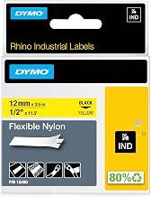 DYMO Rhino Industrial Flexible Nylon Labels 12 mm x 3.5 m Black Print on Yellow Self-Adhesive for Rhino & LabelManager Label Makers