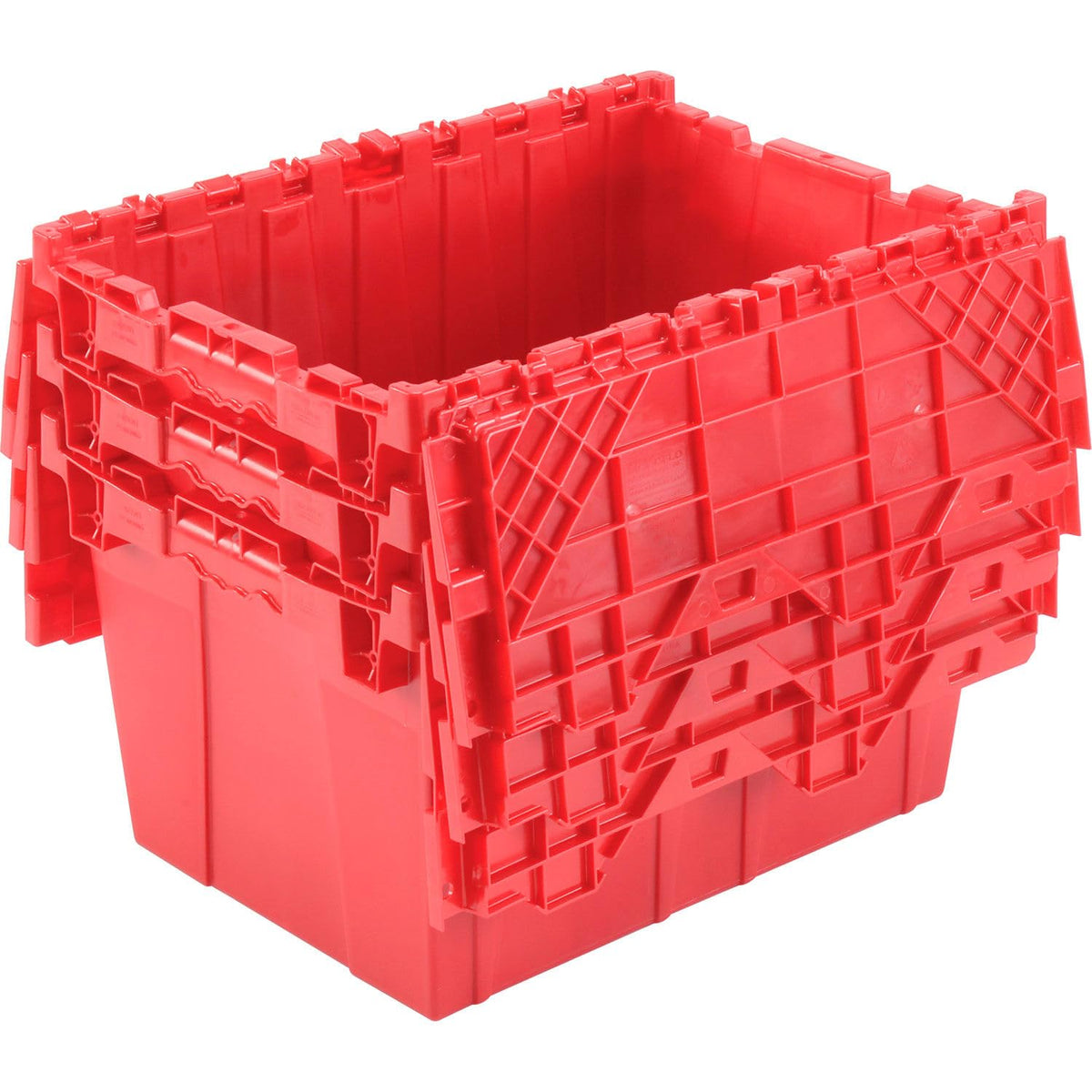 Plastic Distribution Container With Hinged Lid by Global Industrial – 21-7/8x15-1/4x12-7/8, 1.7 cubic_feet, Plastic, Red, Model DC-2115-12RED