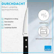 Retail Knife Black Set by Amefa – Steakbesteck Set für 6 Personen, schwarz, Stainless steel, plastic, Silver, Black, Pack of 6, Model STEAK
