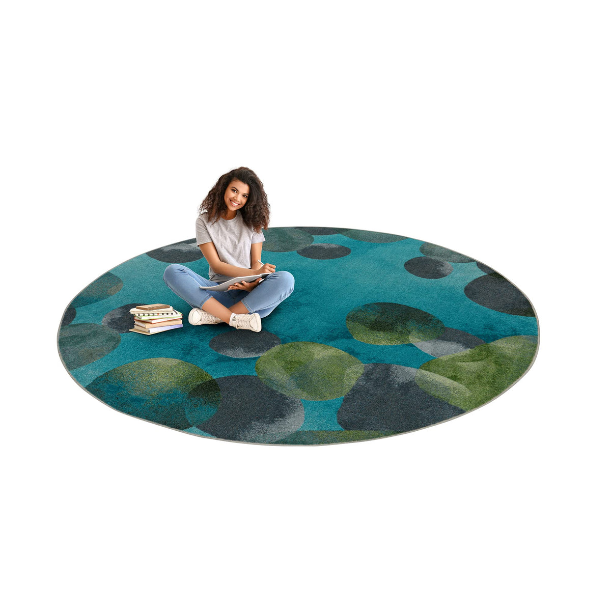 Riverstone 13'2" Round Area Rug in Color Teal by Joy Carpets – 13'2" (Round), Nylon, Teal, Model 2137XLE-02
