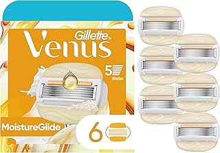 Venus MoistureGlide Women's Razor Blades, With Built-in Shave Gel Bars, 6 Razor Blade Refills
