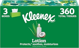 Kleenex Lotion Facial Tissues, 3 Flat Boxes, 120 Tissues per Box
