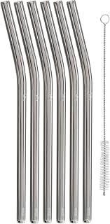 WMF Baric Glasstrohalme-Set 7-teilig, 6 Trinkhalme gebogen + 1 Reinigungsbürste Environmentally friendly, reusable straw for hot and cold drinks