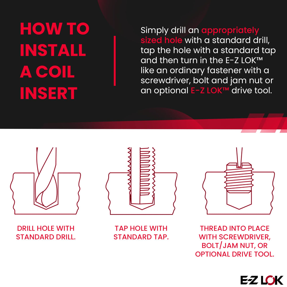 E-Z LOK Pack of 10 / 10 / 1/4-20 Internal Threads, 7/16-14 External Threads, 0.437 Length Thread Locking Inserts
