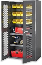Durham Clear-View Cabinets with Punched Metal Doors - 36X18x72 - with 3 Shelves and 5-1/2 X11x5 Bins - Gray