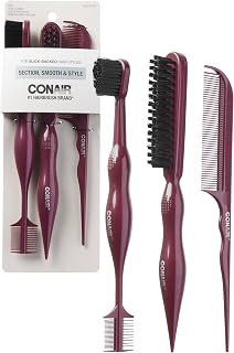 Conair Slick Back Tail Comb Set, 3-Pack with Fine Tooth Tail Comb, Edge Brush, and Smoothing Brush for Teasing, Parting, and Smoothing Sleek Hair Styles, Control Hair Flyaways