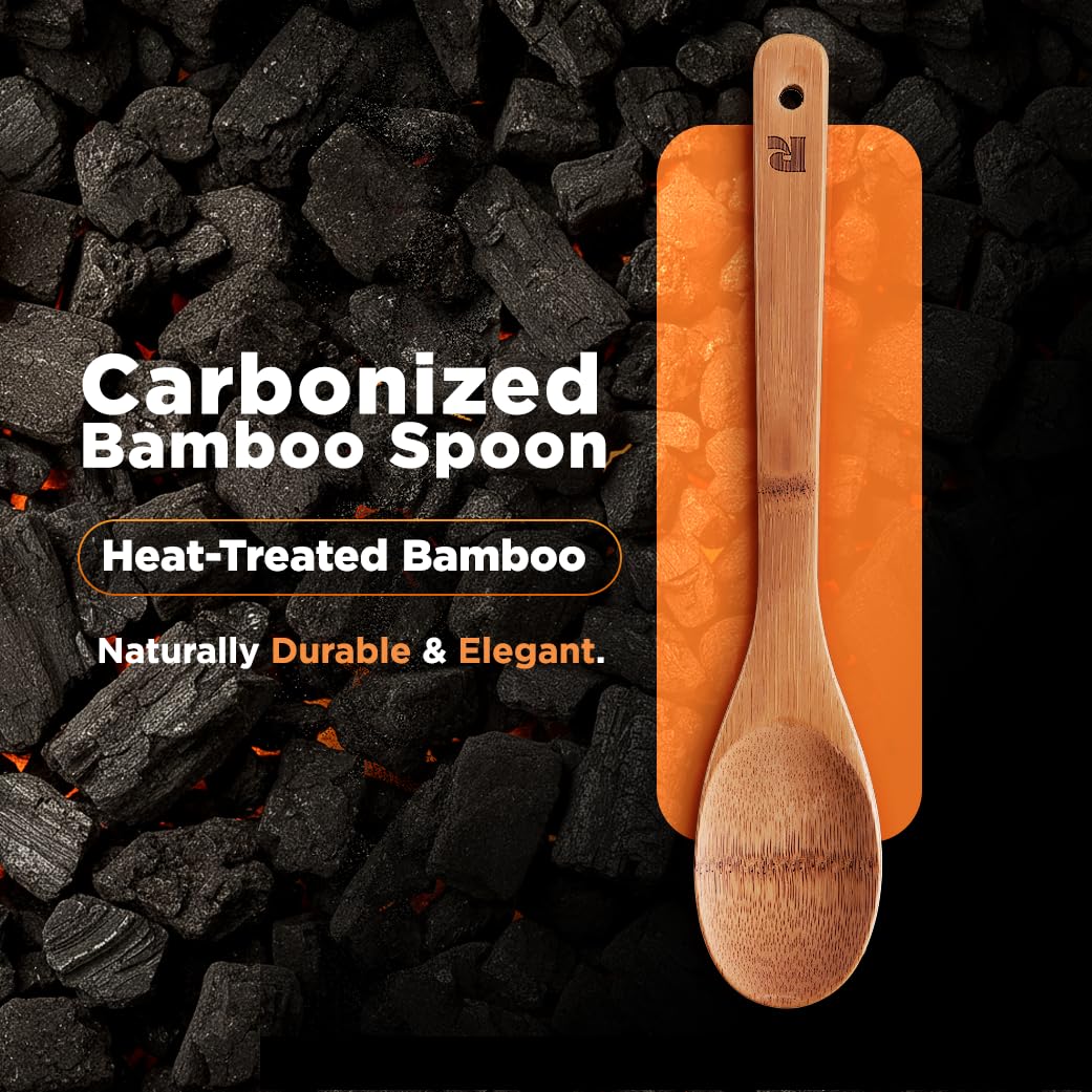 Riveira Bamboo Cooking Utensils Set, 6 Piece, Carbonized Bamboo