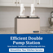 San Jamar Stainless Steel Condiment Pump Service Center with 2 Wells Black Jars by Carlisle FoodService Products – 12 x 8.25 x 8", Stainless Steel, Stainless, Model P9712
