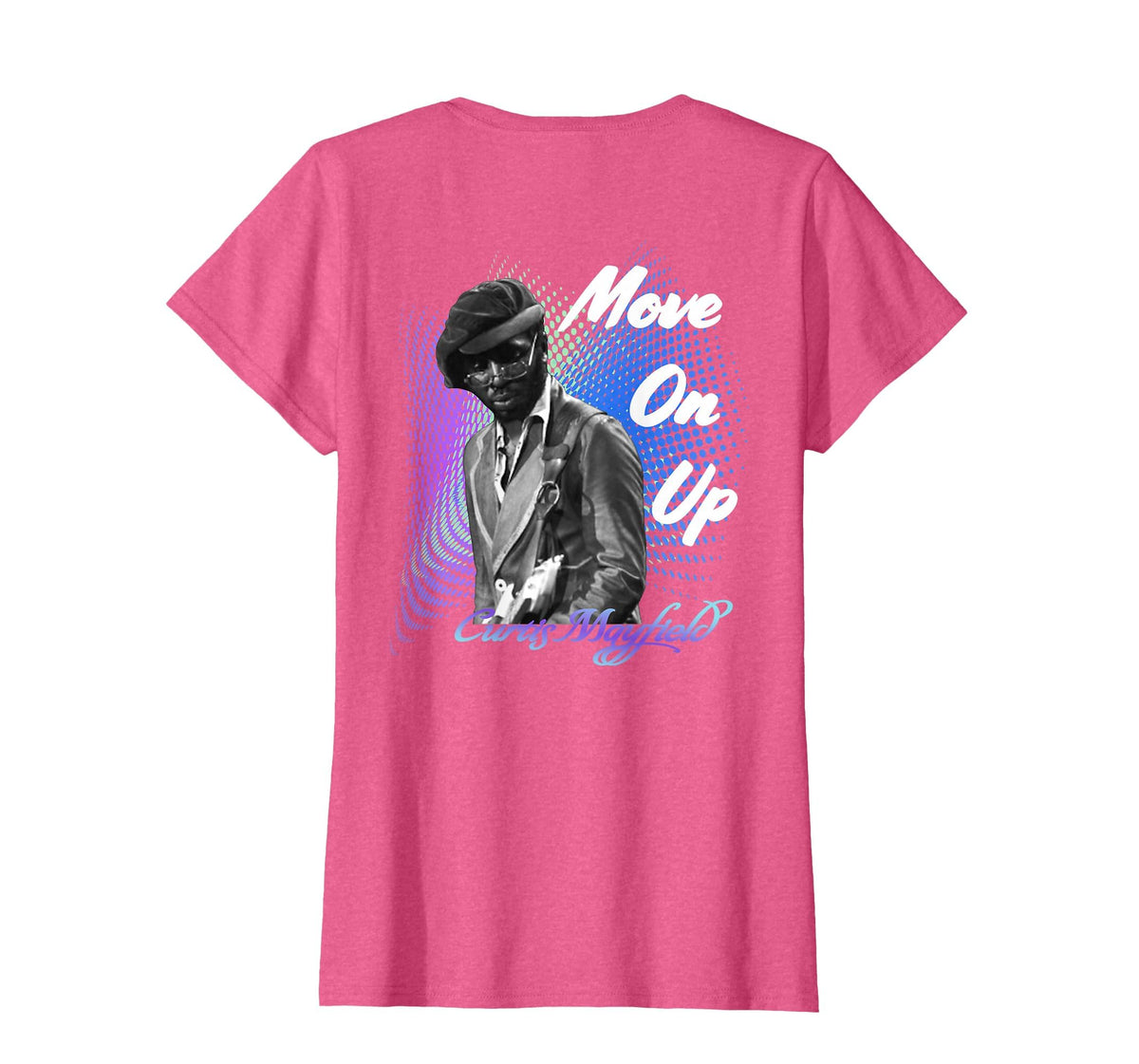 Curtis Mayfield_002_Back Printed T-Shirt by Great musician – Pink Heather