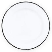 Crow Canyon Home Enamelware Flat Salad Plate, 8 inch, Vintage White/Black (Single)