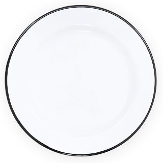 Crow Canyon Home Enamelware Flat Salad Plate, 8 inch, Vintage White/Black (Single)