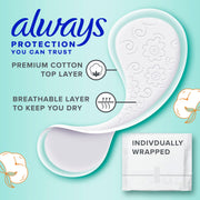 Panty Liners for Women Premium Cotton Liners 200 Count by Always – Regular, Cotton