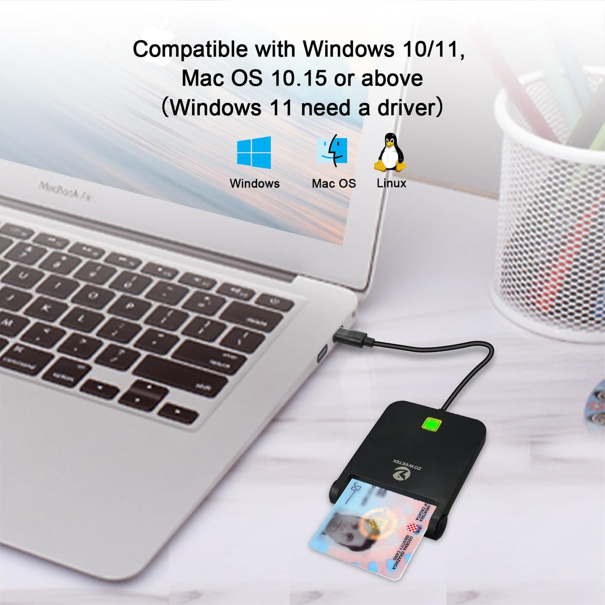 CAC Reader USB C by ZOWEETEK – 3.3 x 2.7 inch (Pack of 2), Black