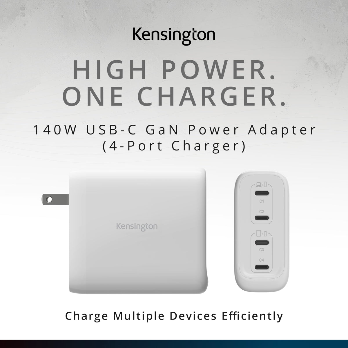 140W USB-C GaN Power Adapter 4 Port Charger with Cable by Kensington – Commercial Grade