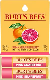 Burt's Bees Lip Balm - Pink Grapefruit, Lip Moisturizer With Responsibly Sourced Beeswax, Tint-Free, Natural Origin Conditioning Treatment, 2 Tubes, 0.15 oz.