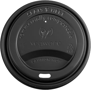 Vegware 89-Series Compostable Coffee Cup Lids, Case of 1000, Fits all 89-Series Cups, Black Hot Cup Flat Lids, Plant Based CPLA Plastic, Disposable