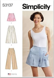 Simplicity S3137 Women's Pleated Shorts & Pants Sewing Pattern, Sizes 14-22