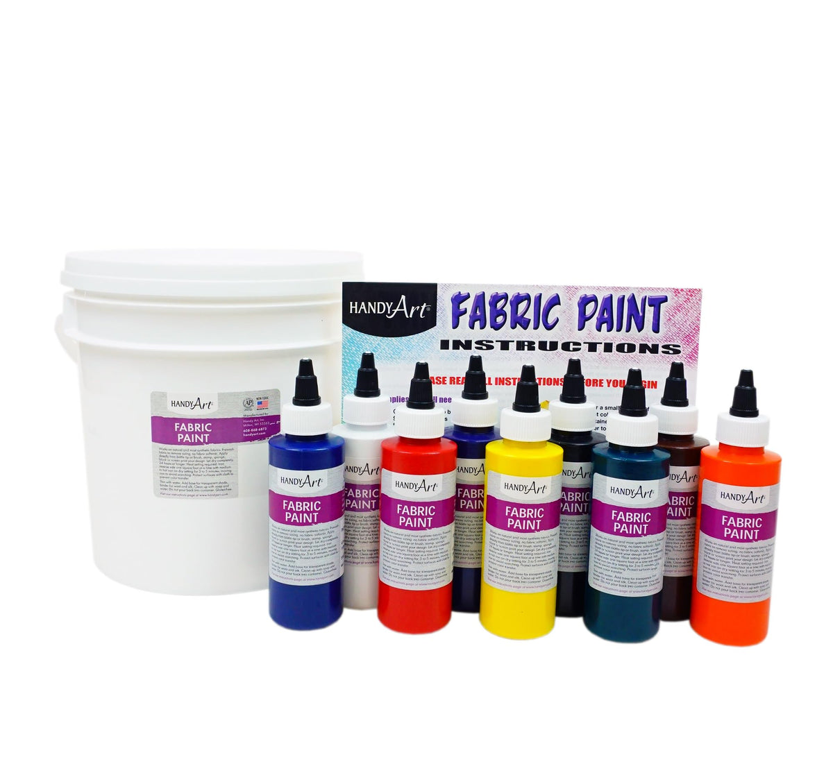 9 color - 4 ounce Fabric Paint Kit by Handy Art – Оnе Расk, Water-Based Paint, Assorted, Pack of 9, Model RPC885060