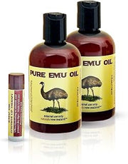 Emu Oil Premium Golden Grade A Set of 2 Bottles and Lip Balm Pack of 3