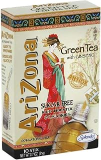 AriZona Green Tea with Ginseng Sugar Free Iced Tea Stix, Low Calorie Single Serving Drink Powder Packets, 10 Count (Pack of 12)