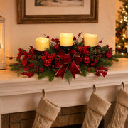 Svndlyn Candle Holder Centerpiece, 26 Inch Long with 3 Platforms, Red Green