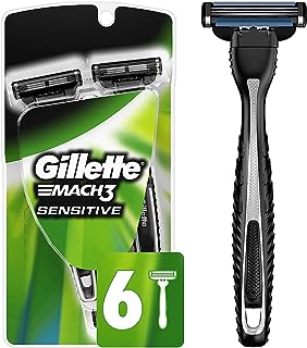 Gillette Mach3 Disposable Razors for Men, 6 Count, Designed for Sensitive Skin