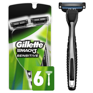 Mach3 Disposable Razors for Men by Gillette – 6 Count (Pack of 1), Black, Model 047400303744
