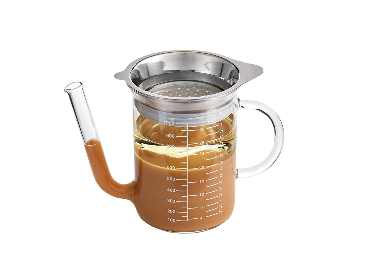 HIC Kitchen Fat Separator Pitcher, Borosilicate Glass, 32 Ounces, Clear