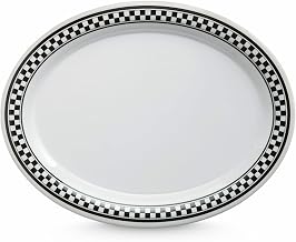 GET 12" x 9" Oval Diamond Chexers Melamine Dinner Plate (Set of 12) | Dishwasher safe, Shatterproof, Stackable design, Restaurant service, Great for Entrees, Salads, Desserts and Appetizers