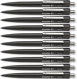 Schneider K1 Ballpoint Pen Medium Refillable Pens, Black Ink, Pack of 10 | Refillable, Waterproof ISO-Certified Ink, For Home, Work & Office Use, Writing Pens