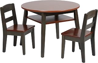 ECR4Kids Hideaway Table and Chair Set, Kids Furniture, Dark Walnut/Grey Wash, 3-Piece