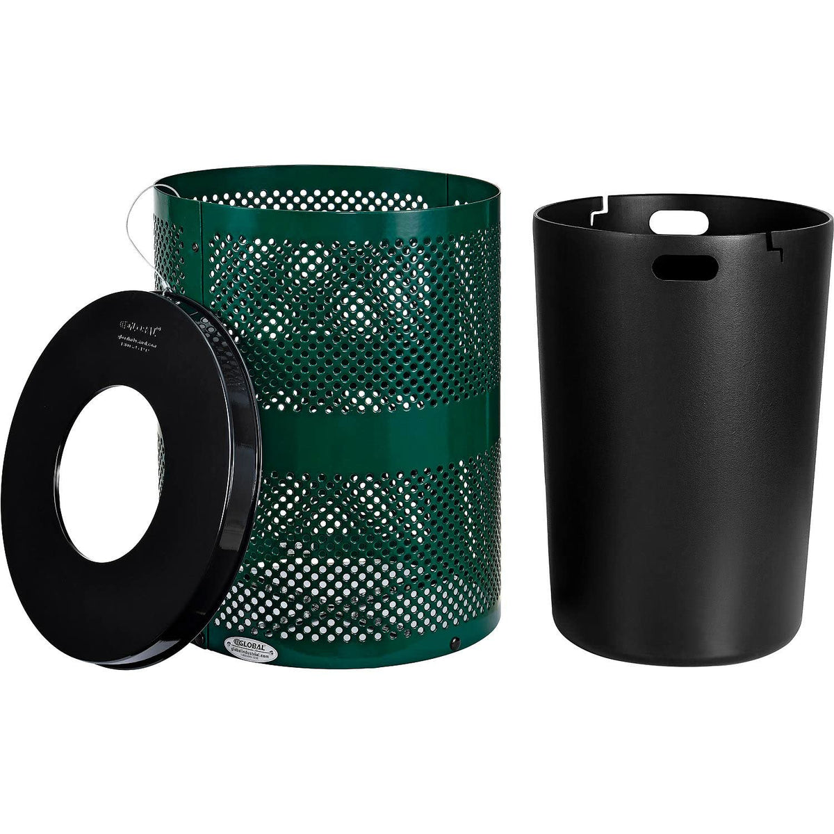 Outdoor Perforated Steel Trash Can with Flat Lid by Global Industrial – 36.0 gallons, Steel, Green, Model 261925GN