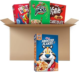 Kellogg's Cold Breakfast Cereal, Bulk Pantry Staples, Kids Snacks, Variety Pack (4 Boxes)