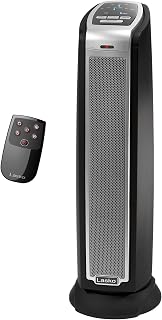 Lasko Portable Electric 1500 Watt Indoor Oscillating Tower Ceramic Space Heater with Adjustable Thermostat, Remote, and Timer, Silver