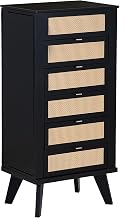 Powell Helene Black Wooden Jewelry Armoire with Cane Drawer Fronts